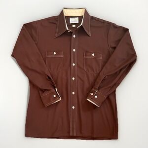 Vintage Arrow Disco Collar Shirt Mens 16 (L) Brown Doubler Lounge 70s 80s